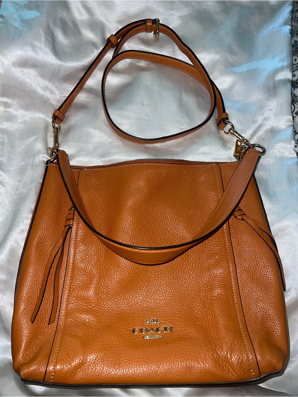 Coach Orange/Tan Leather Tote Bag